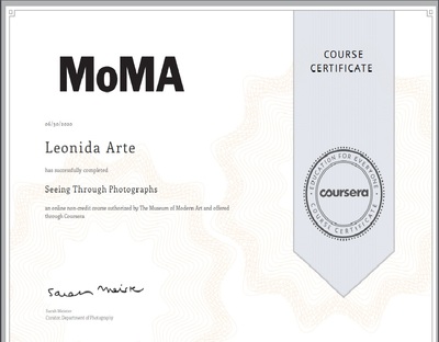 Certificate By MoMA Museum From Course Seeing Through Photographs