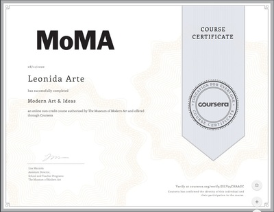 Certificate By MoMA Museum From  Modern Art And Ideas
